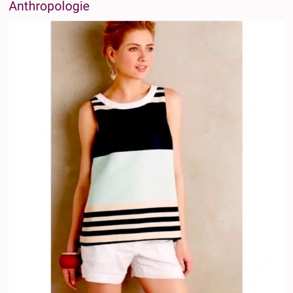 Anthropologie Troubadour Sleeveless Blouse, Size 6P, Black/Green/Cream - Picture 6 of 7